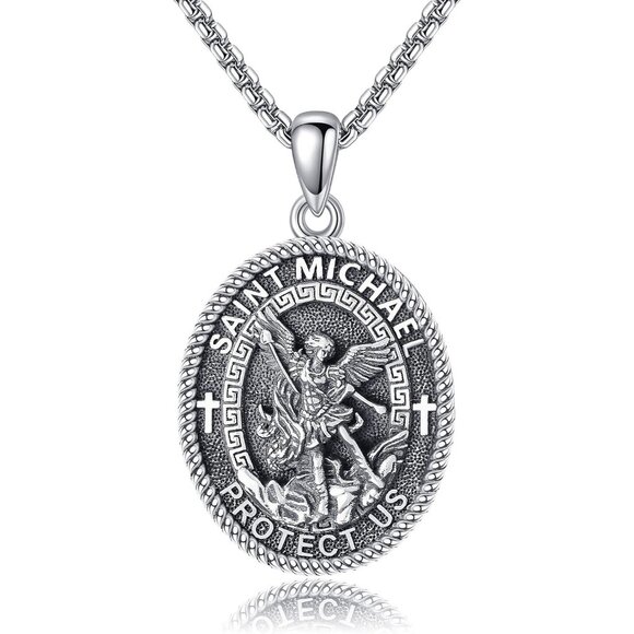 Saint Necklace 925 Sterling Silver the Archangel Pendant Amulet for Men Women Re
